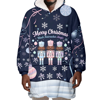 Black Nutcracker Magic Christmas Wearable Blanket Hoodie African American Pastel Snowflake Winter