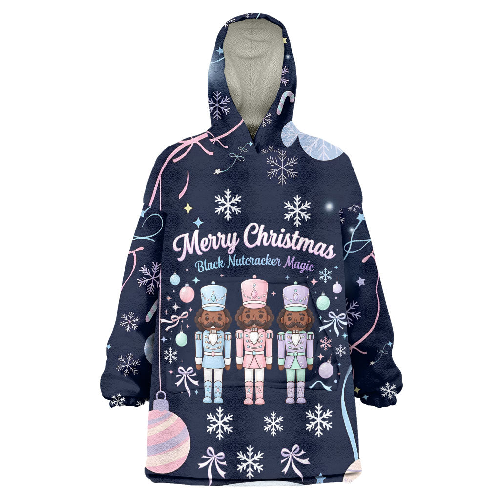Black Nutcracker Magic Christmas Wearable Blanket Hoodie African American Pastel Snowflake Winter
