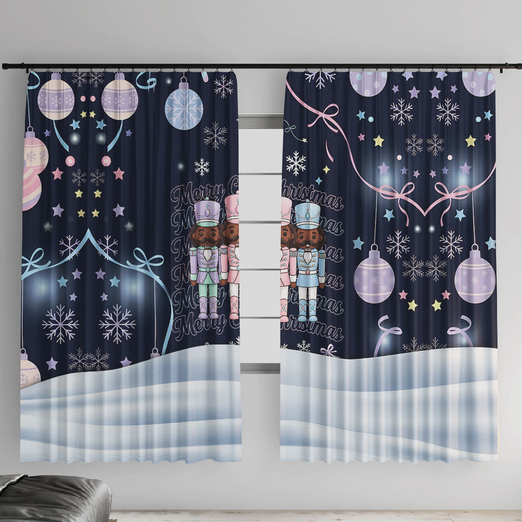 Black Nutcracker Magic Christmas Window Curtain African American Pastel Snowflake Winter
