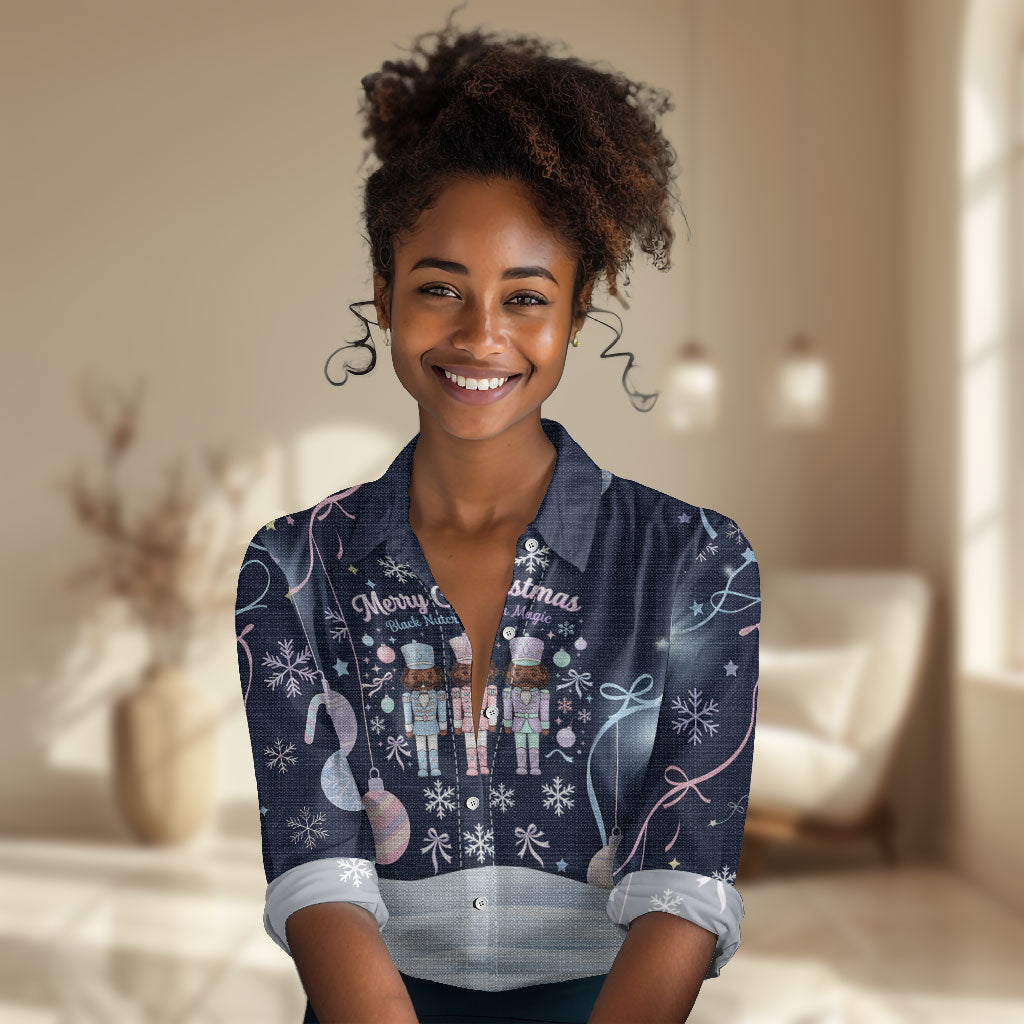 Black Nutcracker Magic Christmas Women Casual Shirt African American Pastel Snowflake Winter