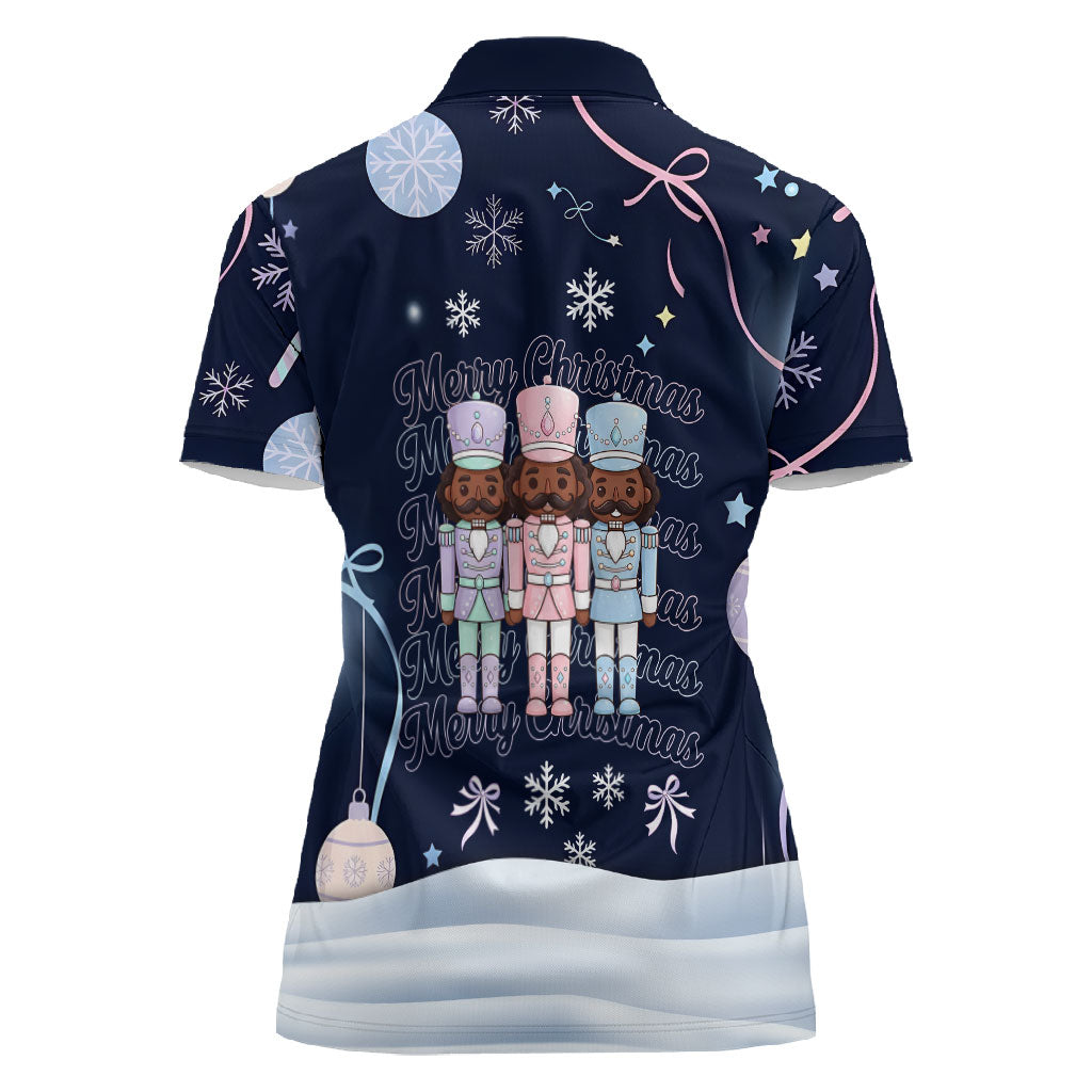 Black Nutcracker Magic Christmas Women Polo Shirt African American Pastel Snowflake Winter