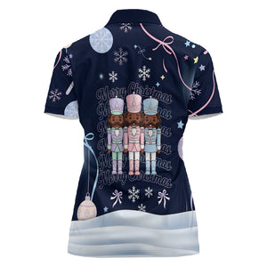 Black Nutcracker Magic Christmas Women Polo Shirt African American Pastel Snowflake Winter