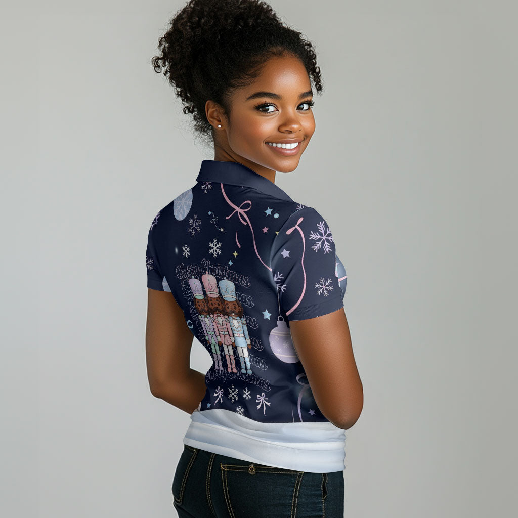 Black Nutcracker Magic Christmas Women Polo Shirt African American Pastel Snowflake Winter