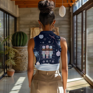 Black Nutcracker Magic Christmas Women Sleeveless Polo Shirt African American Pastel Snowflake Winter