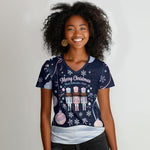 Black Nutcracker Magic Christmas Women V-Neck T-Shirt African American Pastel Snowflake Winter