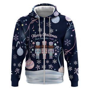 Black Nutcracker Magic Christmas Zip Hoodie African American Pastel Snowflake Winter