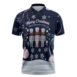 Black Nutcracker Magic Christmas Zipper Polo Shirt African American Pastel Snowflake Winter