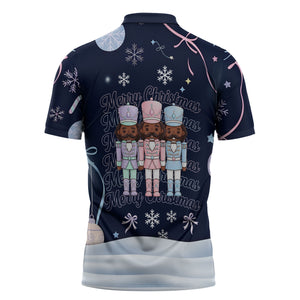 Black Nutcracker Magic Christmas Zipper Polo Shirt African American Pastel Snowflake Winter