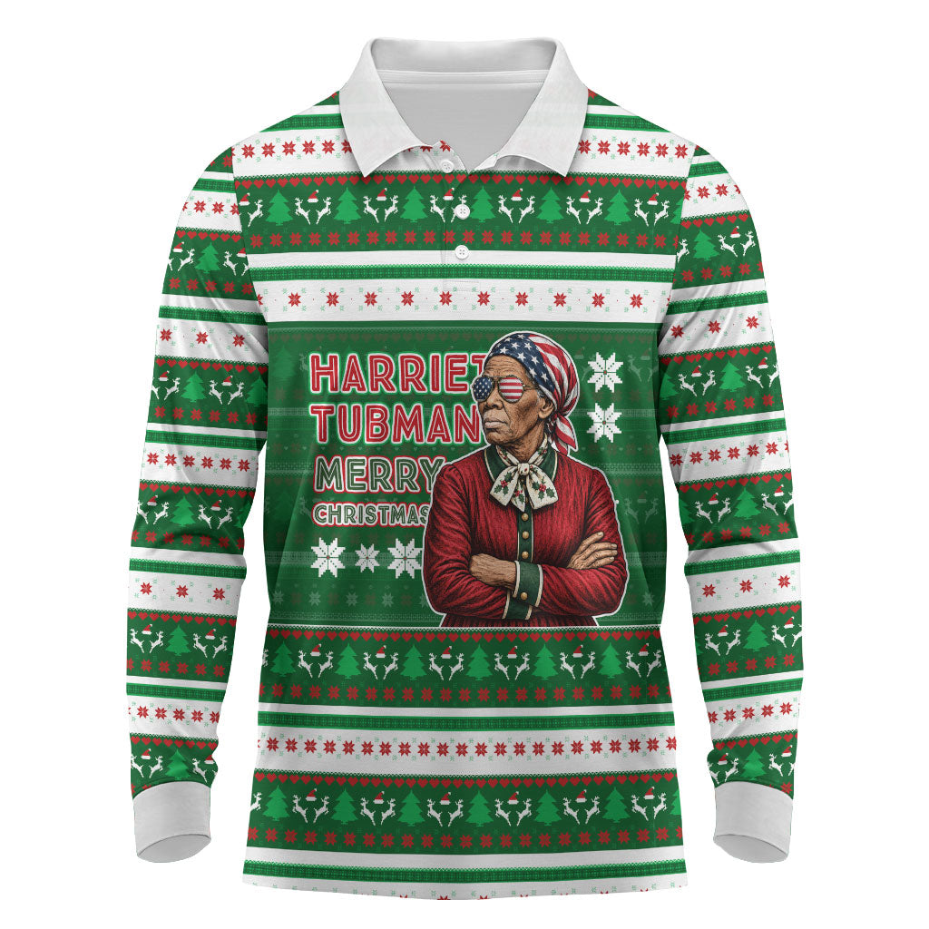 Harriet Tubman Christmas Long Sleeve Polo Shirt Pattern African American