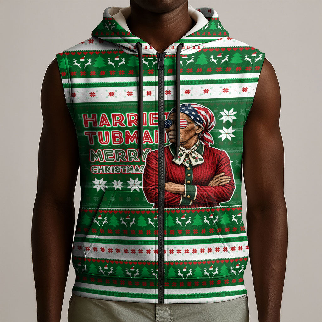 Harriet Tubman Christmas Sleeveless Zip Hoodie Pattern African American