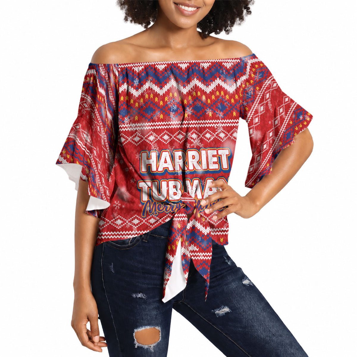 Harriet Tubman Christmas Off Shoulder Wrap Waist Top Pattern We Out African American