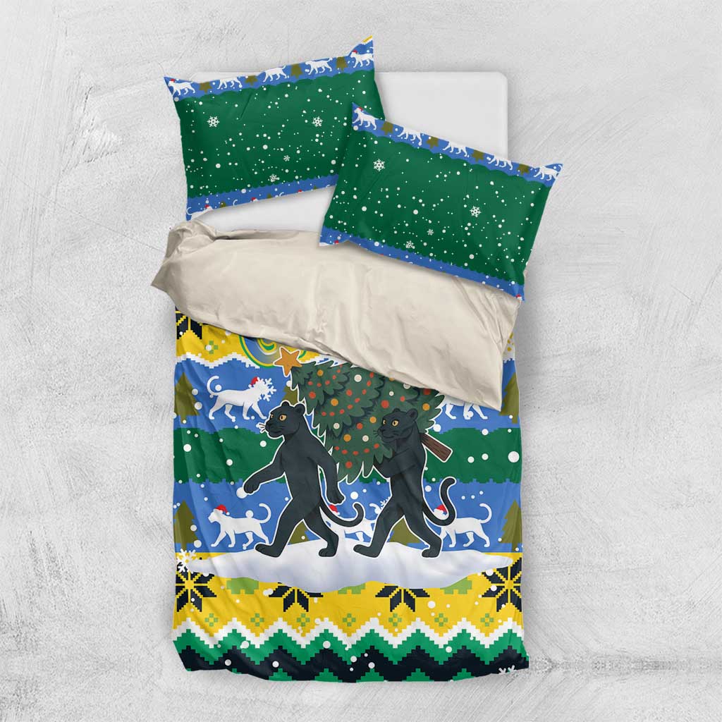 Gabon Christmas Bedding Set Black Panthers Carrying Tree and Snowflake - African Pride