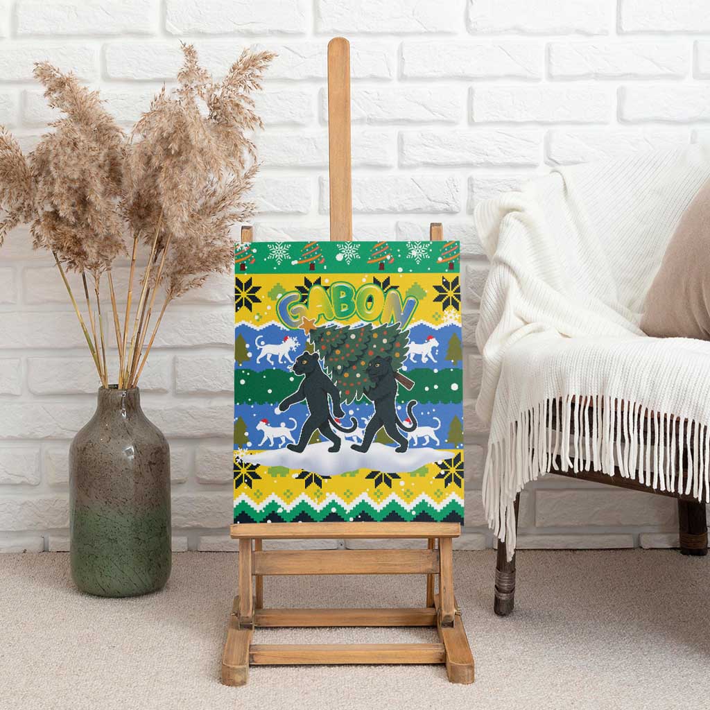 Gabon Christmas Canvas Wall Art Black Panthers Carrying Tree and Snowflake - African Pride