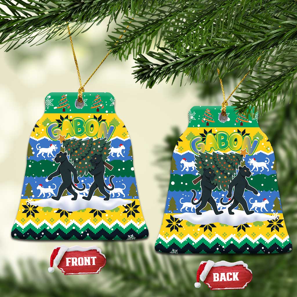 Gabon Christmas Ceramic Ornament Black Panthers Carrying Tree and Snowflake - African Pride