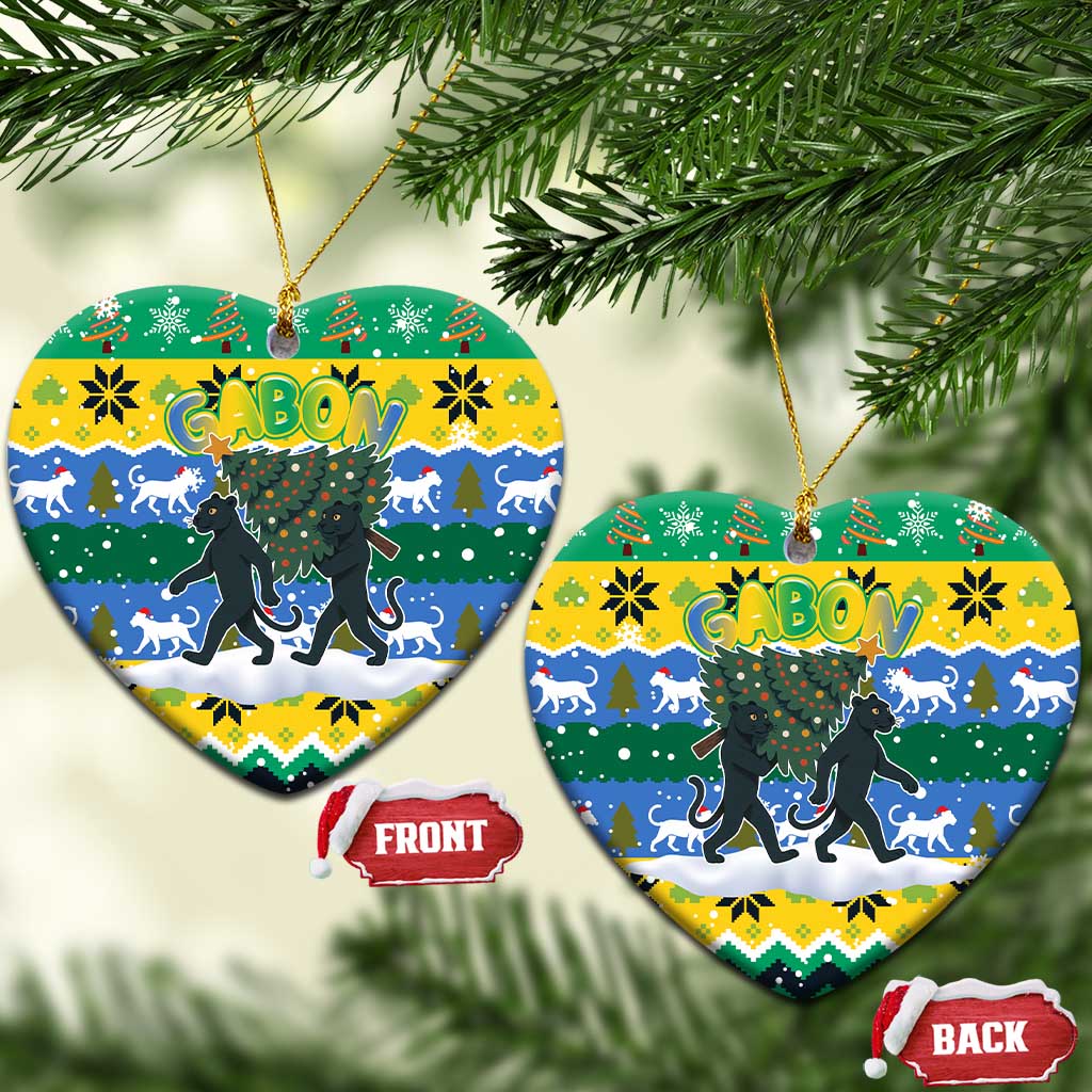 Gabon Christmas Ceramic Ornament Black Panthers Carrying Tree and Snowflake - African Pride