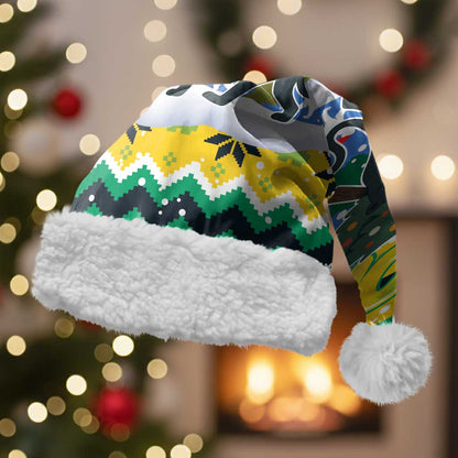 Gabon Christmas Santa Hat Black Panthers Carrying Tree and Snowflake - African Pride