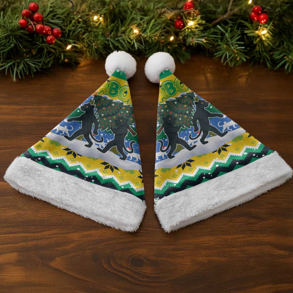 Gabon Christmas Santa Hat Black Panthers Carrying Tree and Snowflake - African Pride