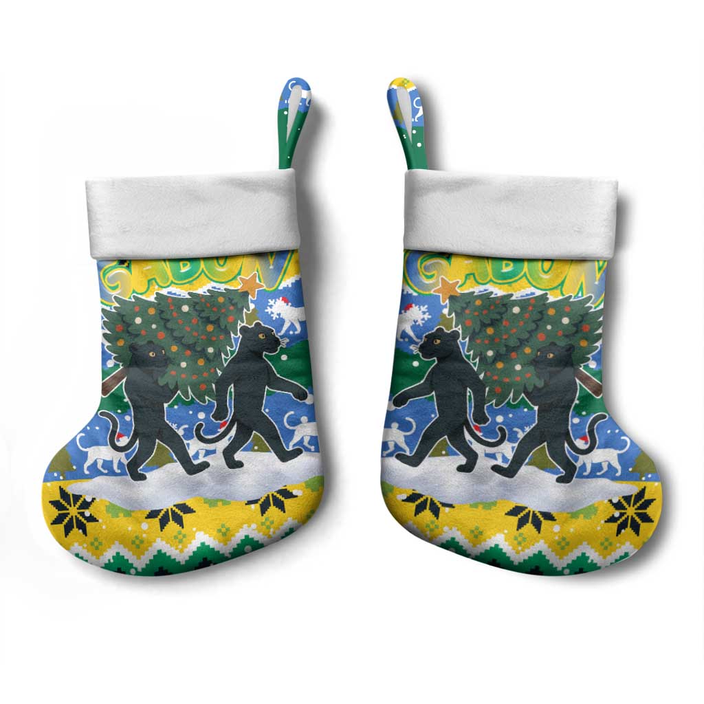 Gabon Christmas Stocking Black Panthers Carrying Tree and Snowflake - African Pride