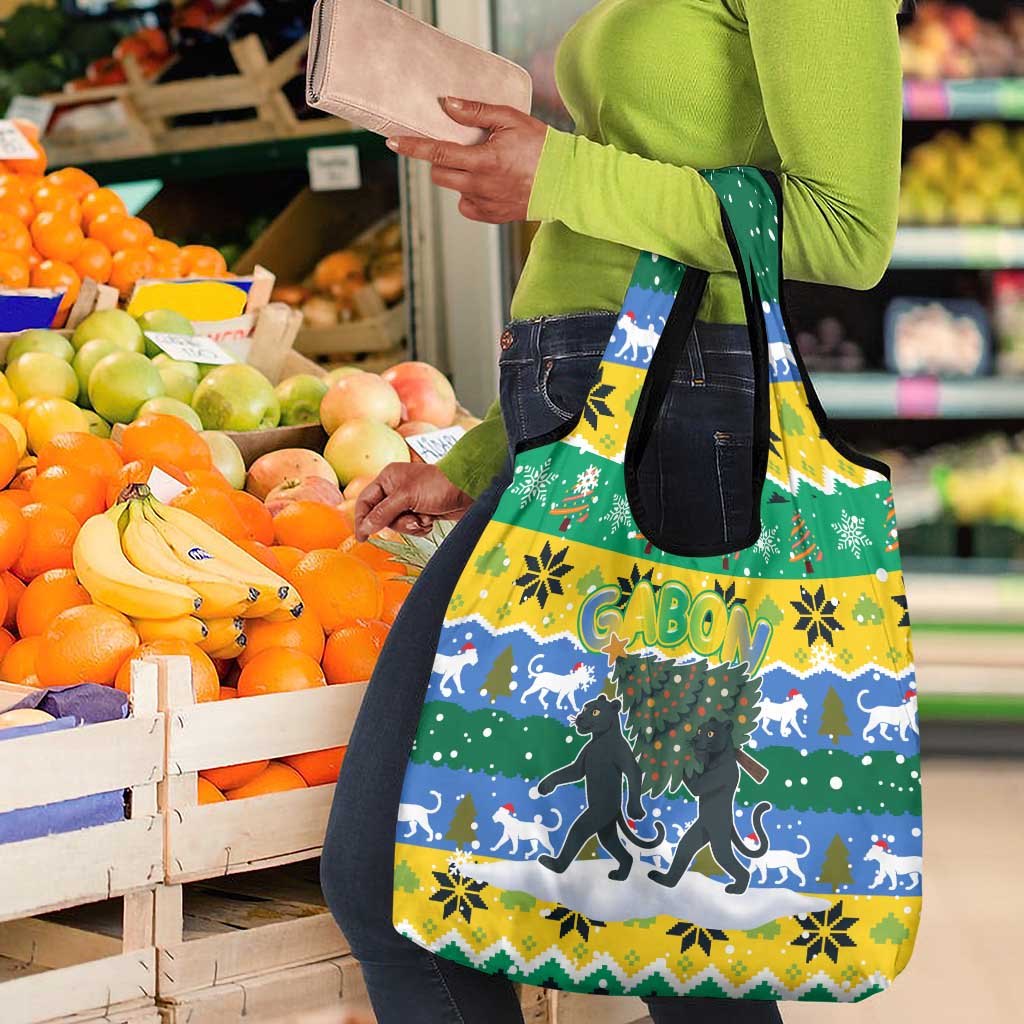 Gabon Christmas Grocery Bag Black Panthers Carrying Tree and Snowflake - African Pride