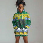 Gabon Christmas Hoodie Dress Black Panthers Carrying Tree and Snowflake - African Pride