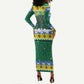 Gabon Christmas Long Sleeve Bodycon Dress Black Panthers Carrying Tree and Snowflake - African Pride