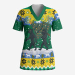 Gabon Christmas Scrub Top Black Panthers Carrying Tree and Snowflake - African Pride