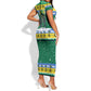 Gabon Christmas Short Sleeve Bodycon Dress Black Panthers Carrying Tree and Snowflake - African Pride