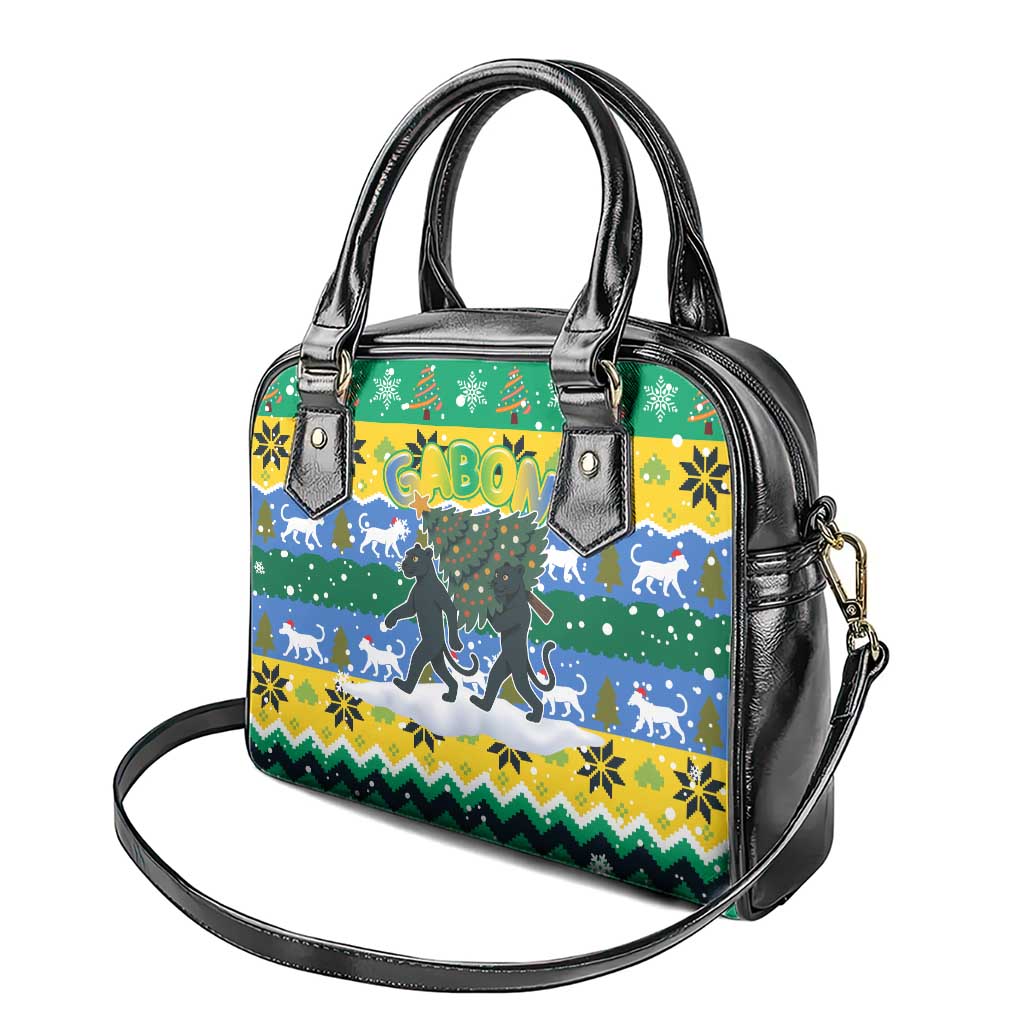 Gabon Christmas Shoulder Handbag Black Panthers Carrying Tree and Snowflake - African Pride