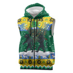 Gabon Christmas Sleeveless Zip Hoodie Black Panthers Carrying Tree and Snowflake - African Pride