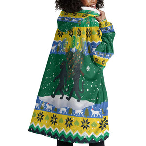 Gabon Christmas Wearable Blanket Hoodie Black Panthers Carrying Tree and Snowflake - African Pride