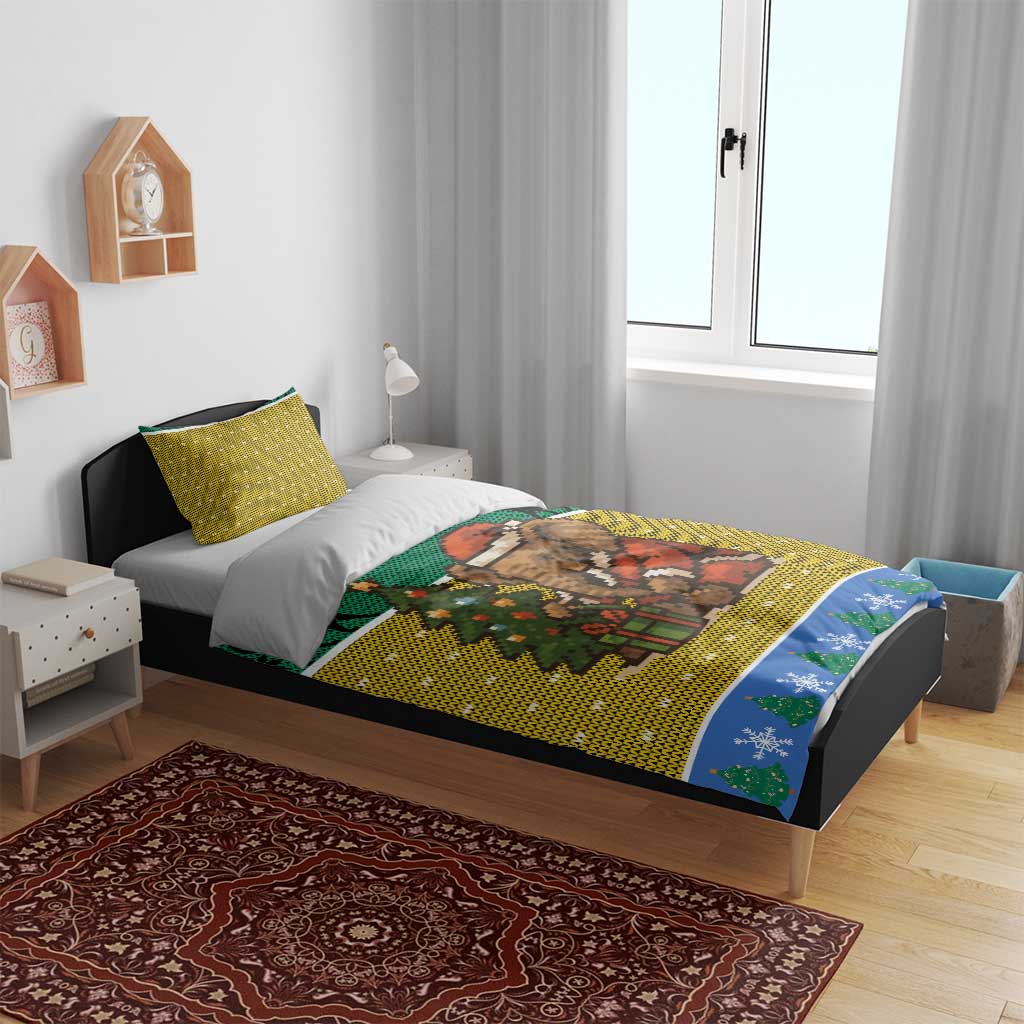 Gabon Christmas Bedding Set Pixel Art Elephant Santa Christmas Tree and Flag - African Pride