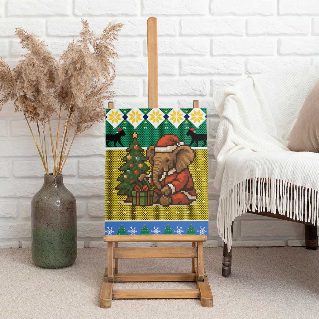 Gabon Christmas Canvas Wall Art Pixel Art Elephant Santa Christmas Tree and Flag - African Pride