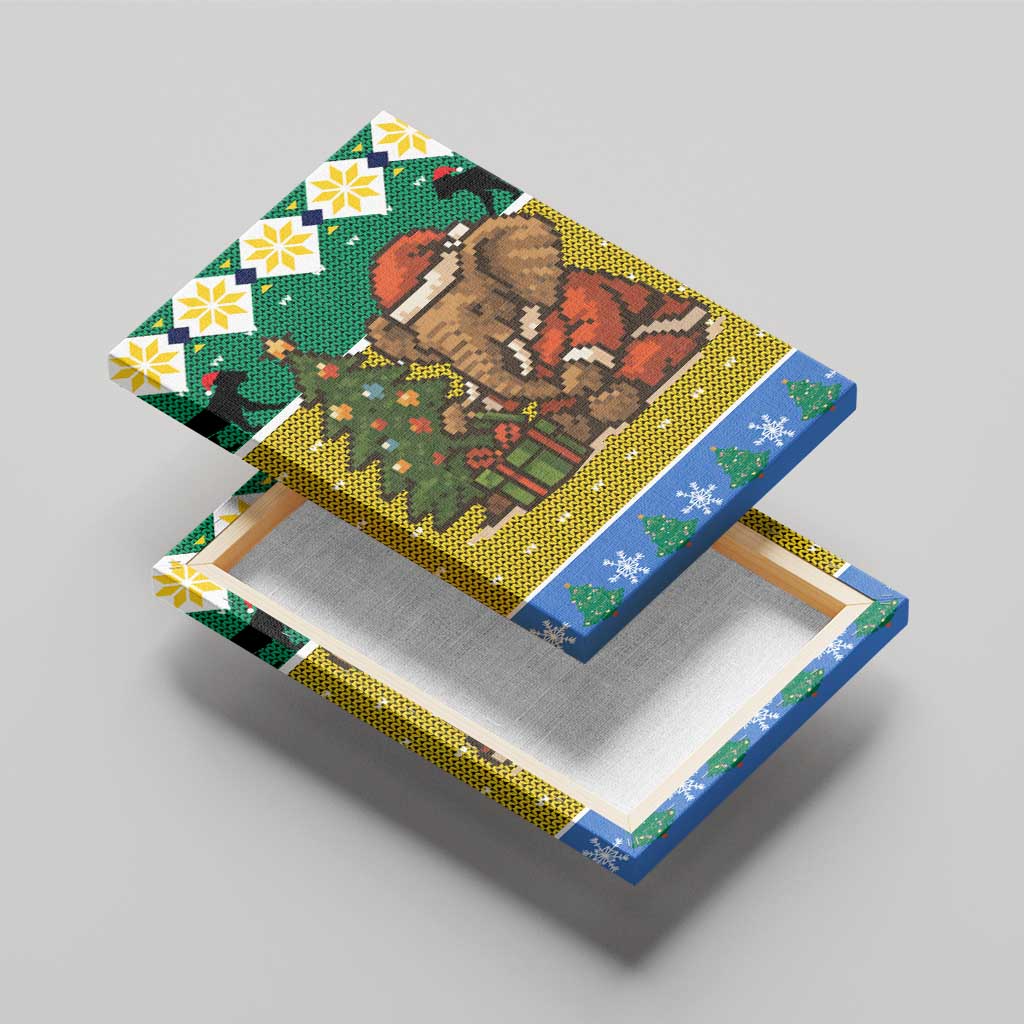 Gabon Christmas Canvas Wall Art Pixel Art Elephant Santa Christmas Tree and Flag - African Pride