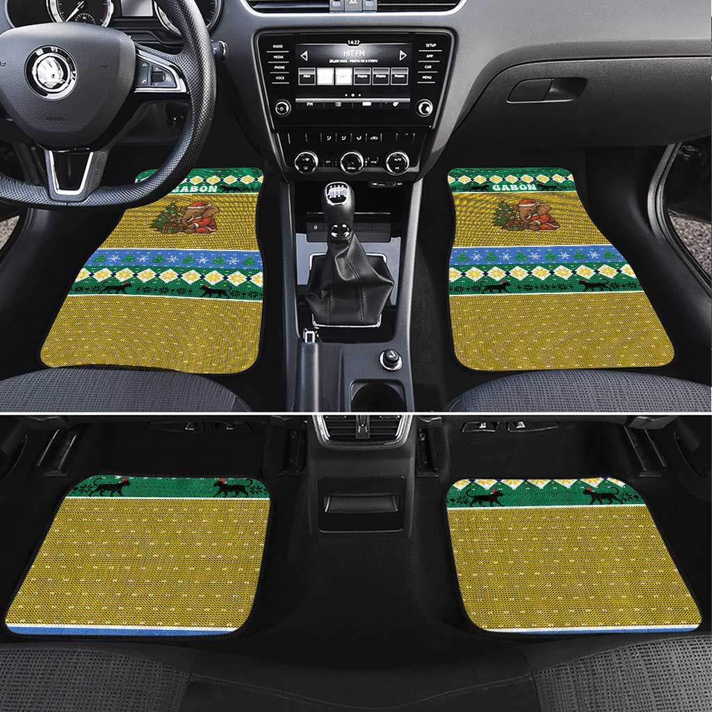 Gabon Christmas Car Mats Pixel Art Elephant Santa Christmas Tree and Flag - African Pride