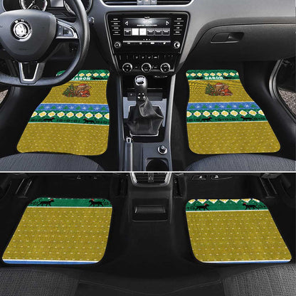 Gabon Christmas Car Mats Pixel Art Elephant Santa Christmas Tree and Flag - African Pride