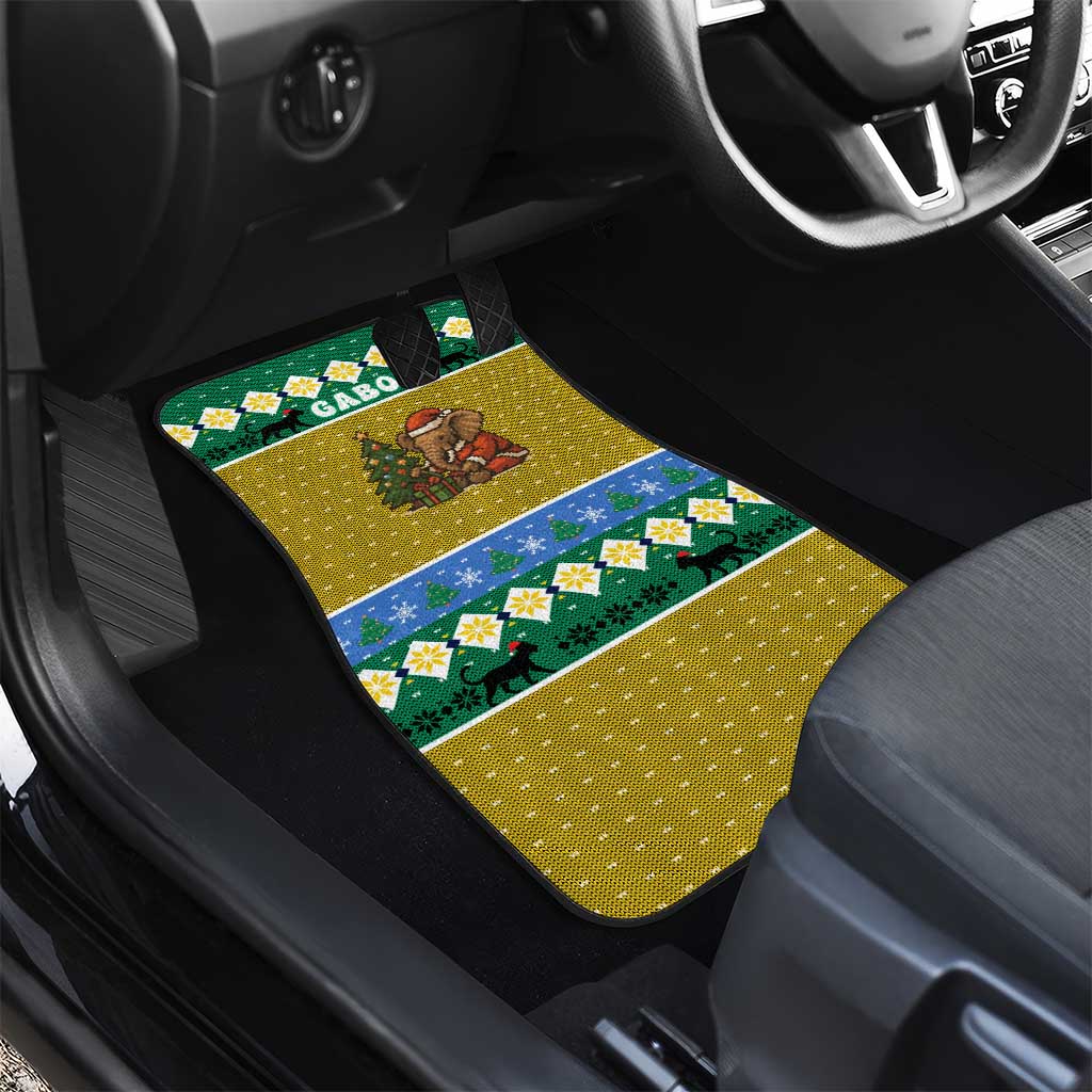 Gabon Christmas Car Mats Pixel Art Elephant Santa Christmas Tree and Flag - African Pride
