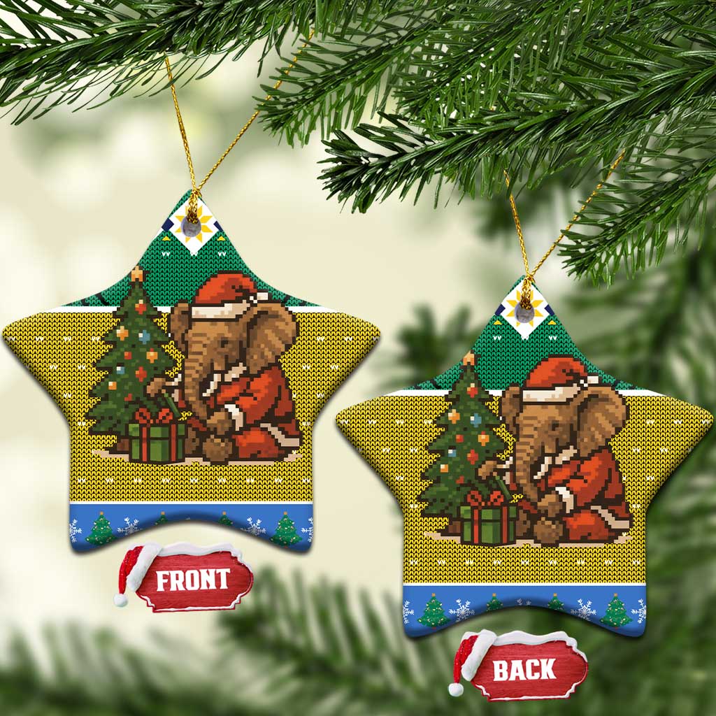 Gabon Christmas Ceramic Ornament Pixel Art Elephant Santa Christmas Tree and Flag - African Pride