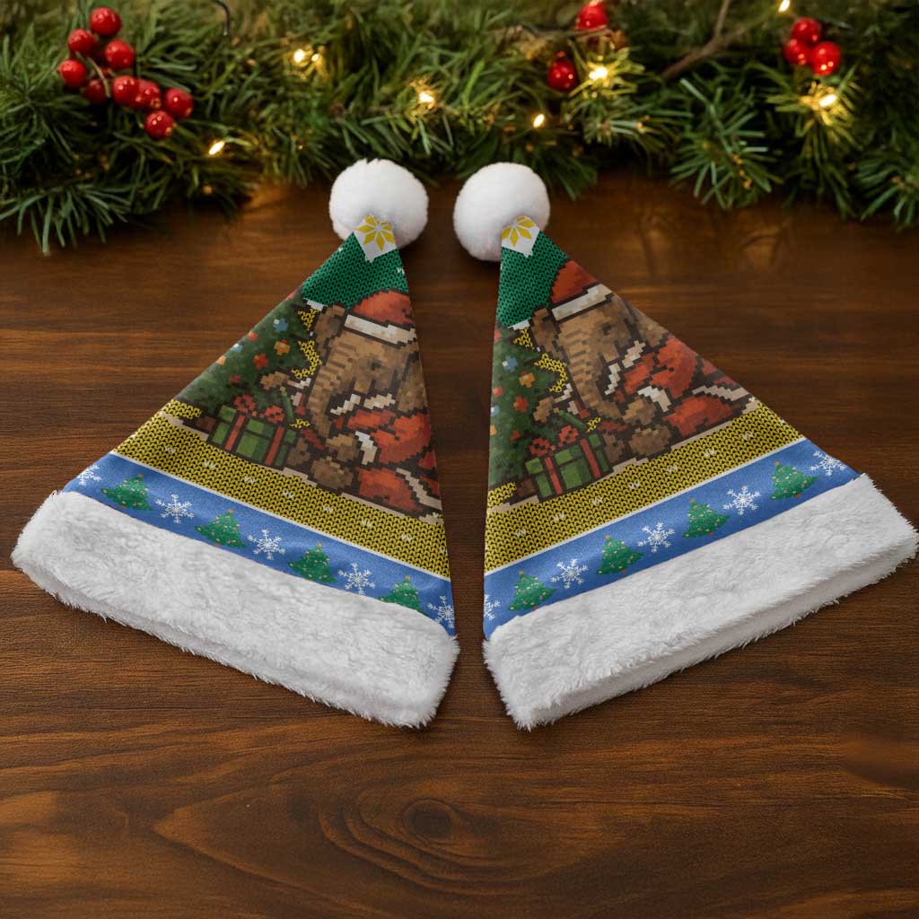 Gabon Christmas Santa Hat Pixel Art Elephant Santa Christmas Tree and Flag - African Pride