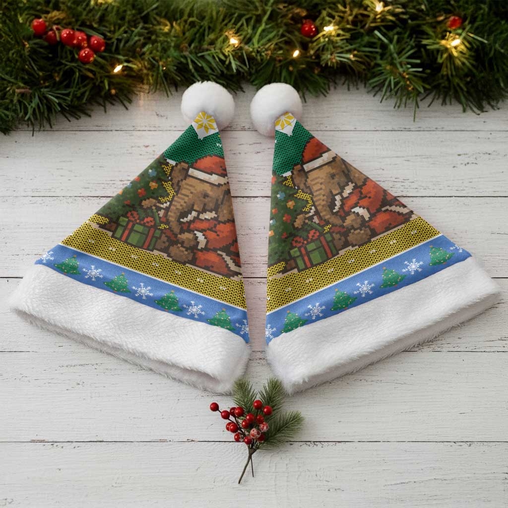 Gabon Christmas Santa Hat Pixel Art Elephant Santa Christmas Tree and Flag - African Pride
