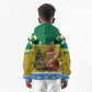 Gabon Christmas Kid Hoodie Pixel Art Elephant Santa Christmas Tree and Flag - African Pride