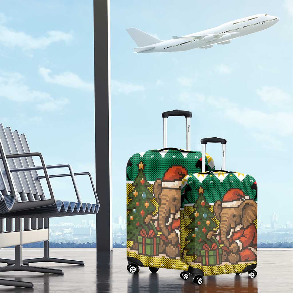 Gabon Christmas Luggage Cover Pixel Art Elephant Santa Christmas Tree and Flag - African Pride