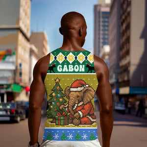 Gabon Christmas Men Tank Top Pixel Art Elephant Santa Christmas Tree and Flag - African Pride