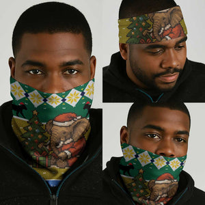 Gabon Christmas Neck Gaiter Pixel Art Elephant Santa Christmas Tree and Flag - African Pride