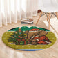 Gabon Christmas Round Carpet Pixel Art Elephant Santa Christmas Tree and Flag - African Pride