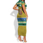 Gabon Christmas Short Sleeve Bodycon Dress Pixel Art Elephant Santa Christmas Tree and Flag - African Pride