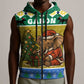 Gabon Christmas Sleeveless Zip Hoodie Pixel Art Elephant Santa Christmas Tree and Flag - African Pride