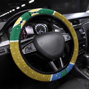 Gabon Christmas Steering Wheel Cover Pixel Art Elephant Santa Christmas Tree and Flag - African Pride