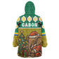 Gabon Christmas Wearable Blanket Hoodie Pixel Art Elephant Santa Christmas Tree and Flag - African Pride