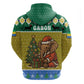 Gabon Christmas Zip Hoodie Pixel Art Elephant Santa Christmas Tree and Flag - African Pride