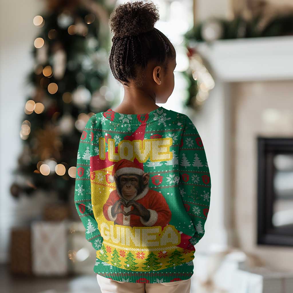 Guinea Christmas Kid Ugly Christmas Sweater Santa Chimpanzee Heart Hands and Snowflake - African Pride